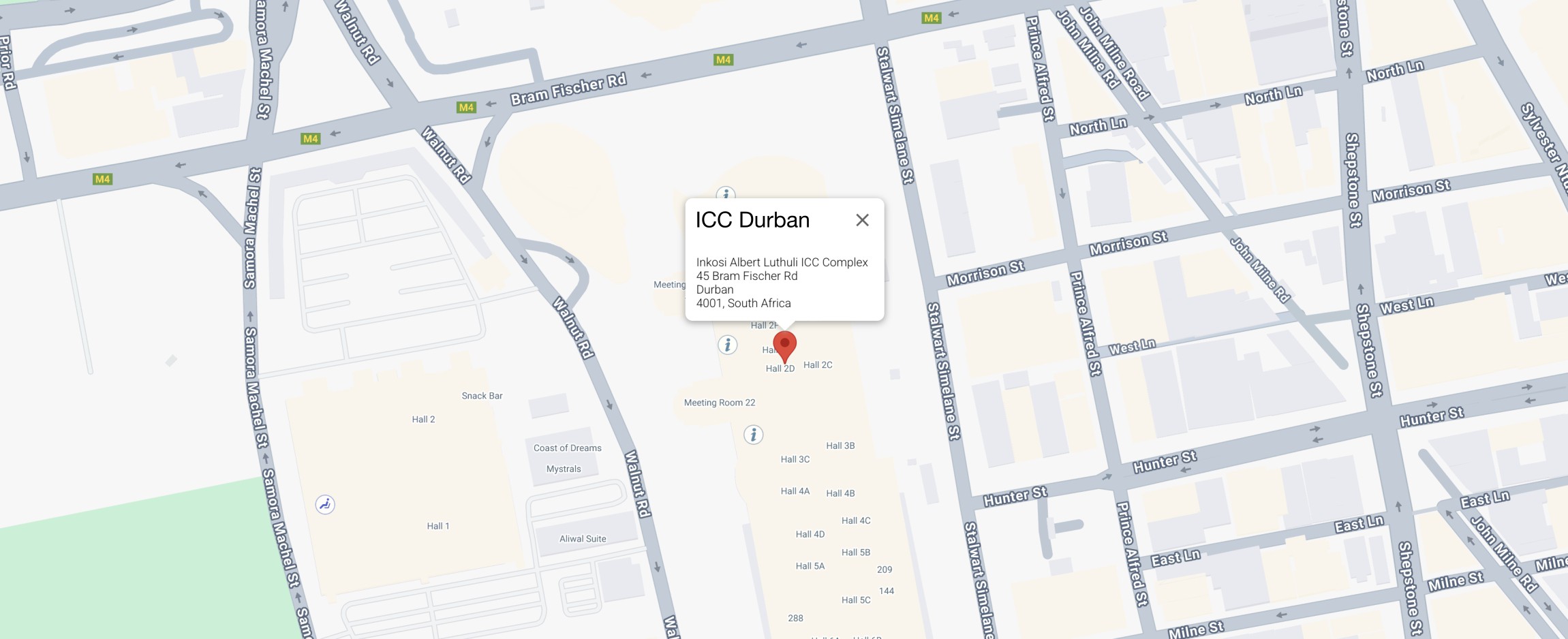 Map view of the ICC Durban